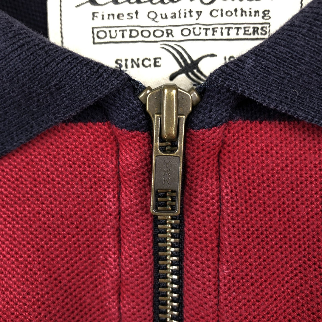 Eddie Bauer Wide Collar Half-Zip Long-Sleeve Striped Polo Shirt, Men's Size M (approx.) cotton red type Vintage Second Hand