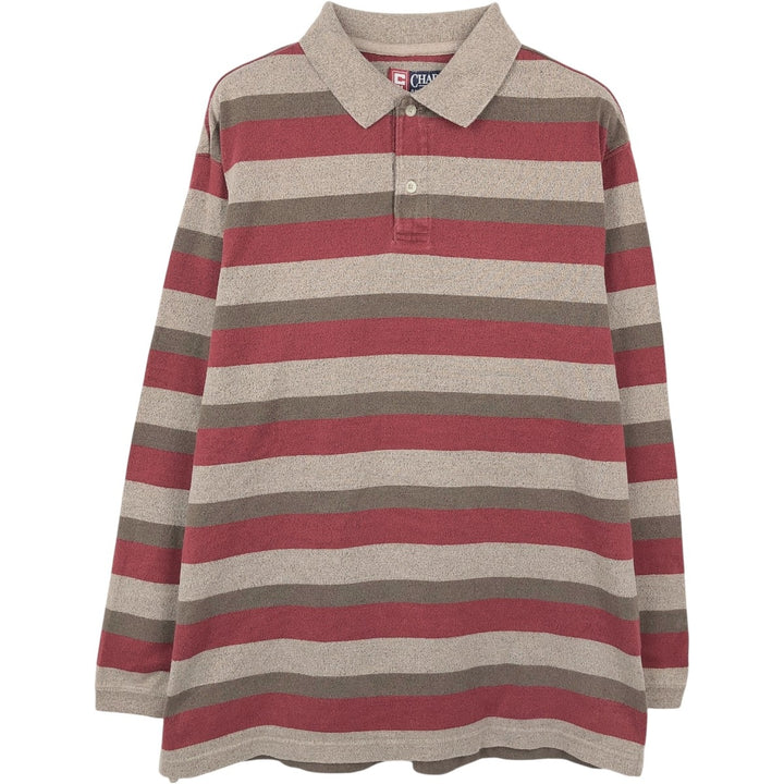 Ralph Lauren CHAPS Long-Sleeve Multi-Stripe Polo Shirt, Men's Size M (approx.) cotton red type Vintage Second Hand