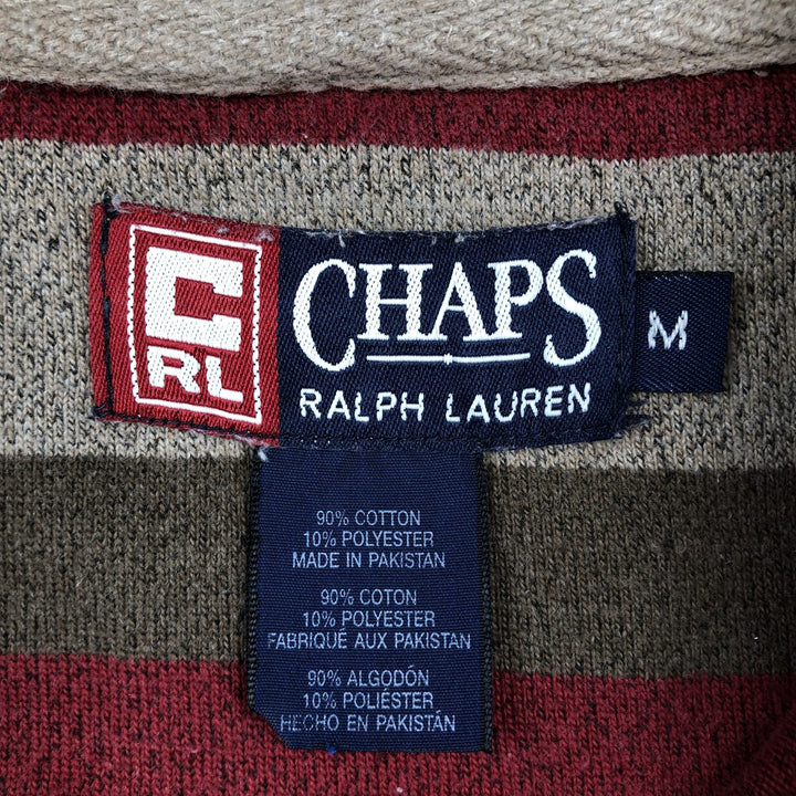 Ralph Lauren CHAPS Long-Sleeve Multi-Stripe Polo Shirt, Men's Size M (approx.) cotton red type Vintage Second Hand