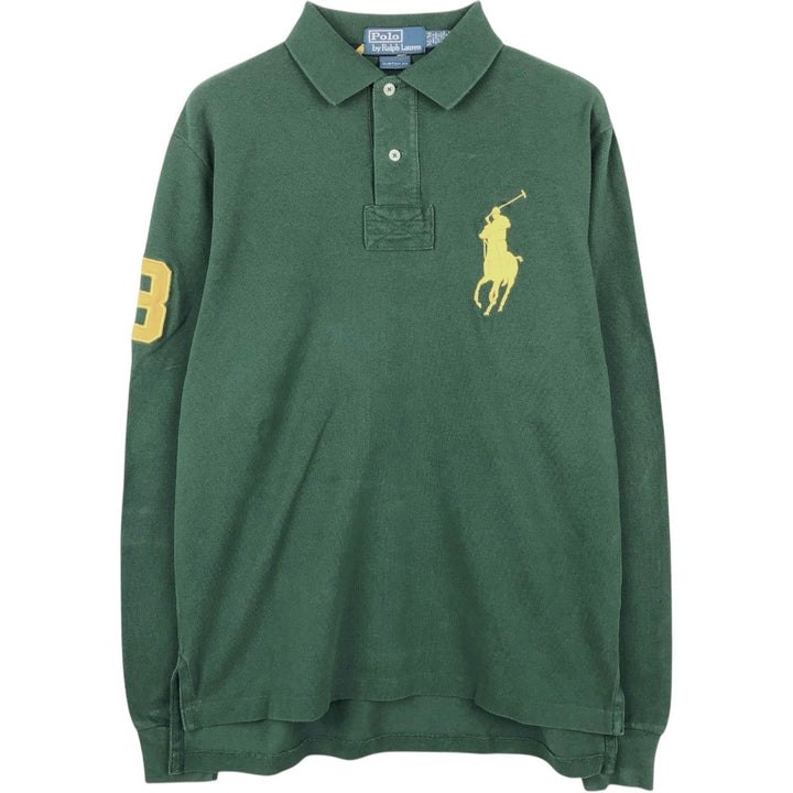 Ralph Lauren POLO by Ralph Lauren CUSTOM FIT Big Pony Long Sleeve Polo Shirt, Men's Size Medium cotton dark green Vintage Second Hand