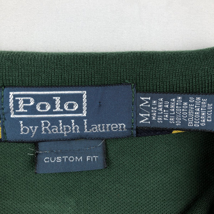 Ralph Lauren POLO by Ralph Lauren CUSTOM FIT Big Pony Long Sleeve Polo Shirt, Men's Size Medium cotton dark green Vintage Second Hand