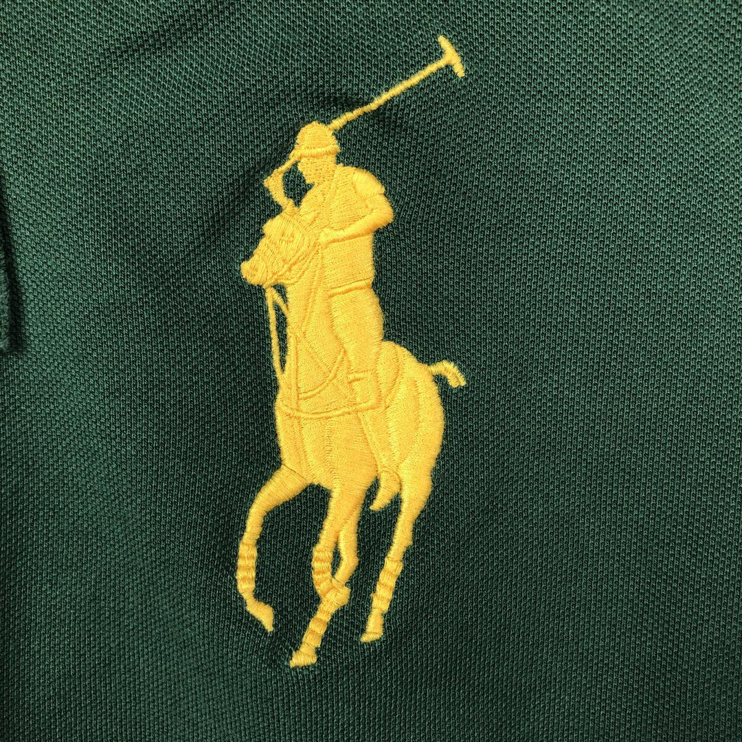 Ralph Lauren POLO by Ralph Lauren CUSTOM FIT Big Pony Long Sleeve Polo Shirt, Men's Size Medium cotton dark green Vintage Second Hand