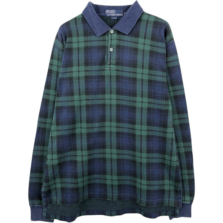 Ralph Lauren POLO by Ralph Lauren Black Watch Check Long Sleeve Polo Shirt, Men's Size XL (approx.) cotton green type Vintage Second Hand