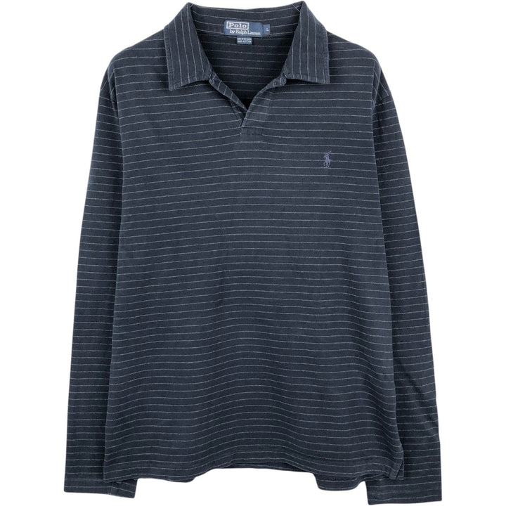 Ralph Lauren POLO by Ralph Lauren Skipper Collar Long Sleeve Striped Polo Shirt, Men's Size L (approx.) cotton navy blue type Vintage Second Hand
