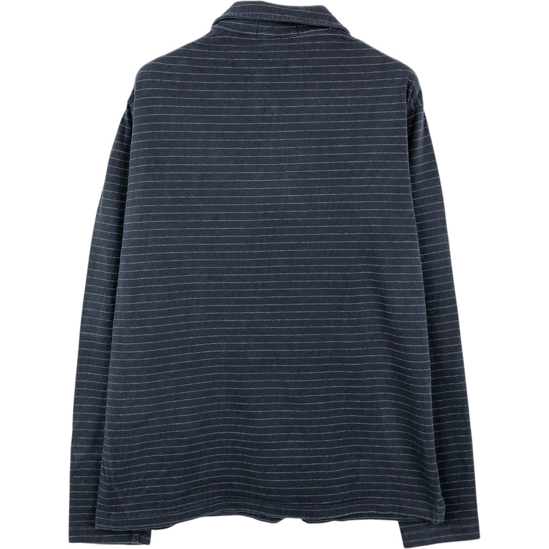 Ralph Lauren POLO by Ralph Lauren Skipper Collar Long Sleeve Striped Polo Shirt, Men's Size L (approx.) cotton navy blue type Vintage Second Hand