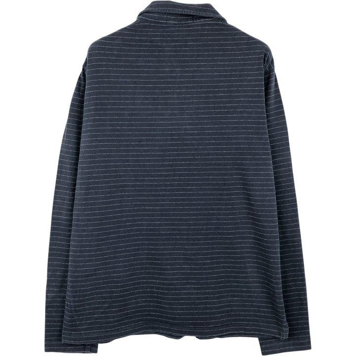 Ralph Lauren POLO by Ralph Lauren Skipper Collar Long Sleeve Striped Polo Shirt, Men's Size L (approx.) cotton navy blue type Vintage Second Hand