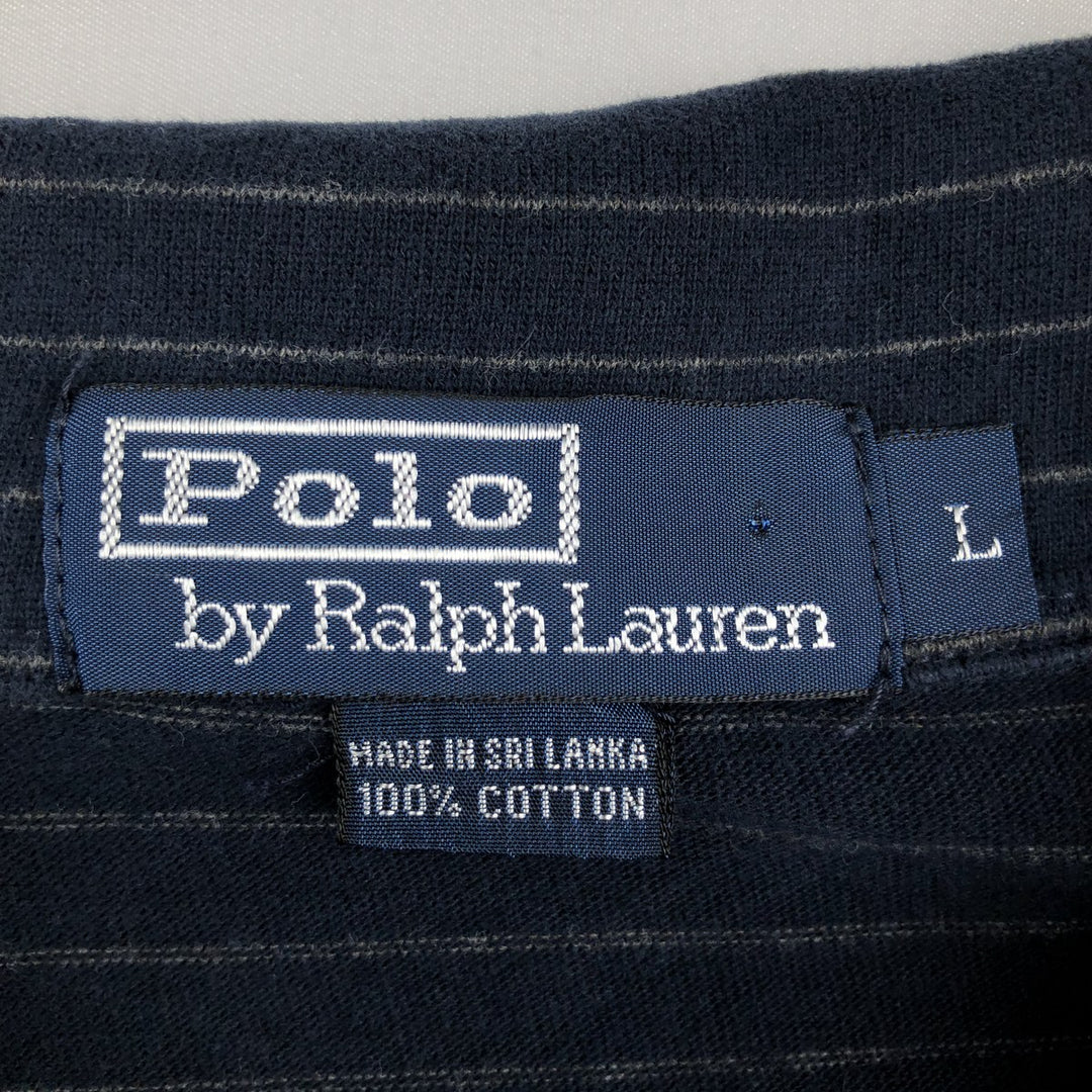 Ralph Lauren POLO by Ralph Lauren Skipper Collar Long Sleeve Striped Polo Shirt, Men's Size L (approx.) cotton navy blue type Vintage Second Hand
