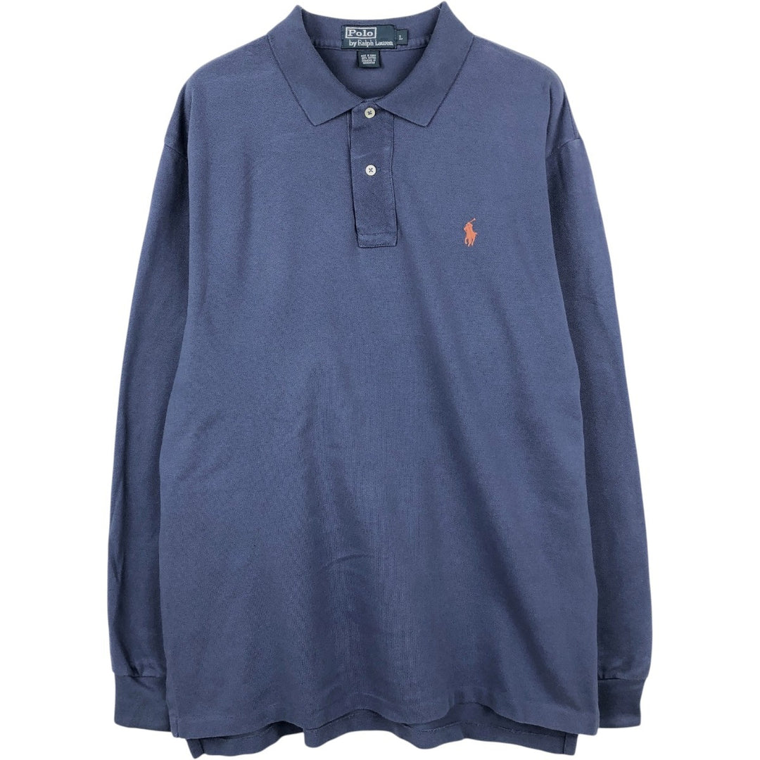 Ralph Lauren POLO by Ralph Lauren long sleeve polo shirt, men's size L cotton blue type Vintage Second Hand