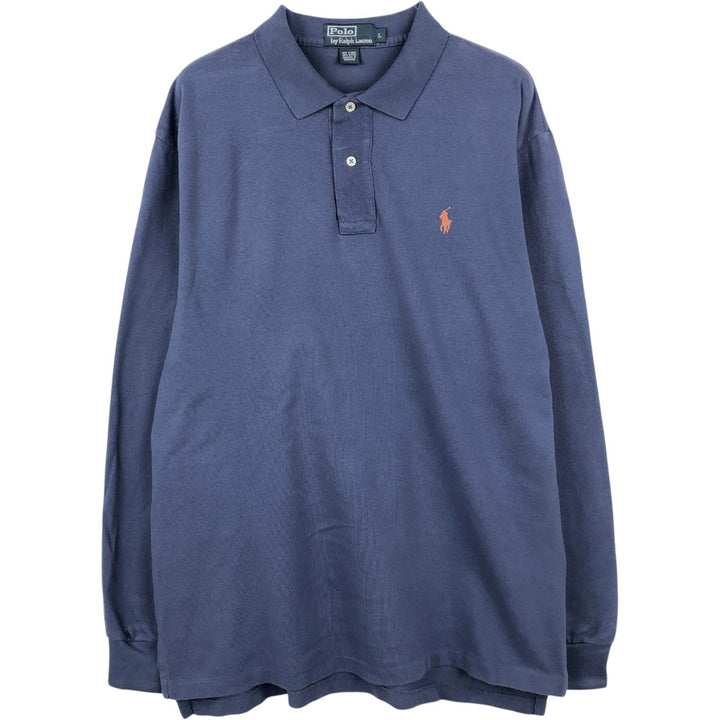 Ralph Lauren POLO by Ralph Lauren long sleeve polo shirt, men's size L cotton blue type Vintage Second Hand