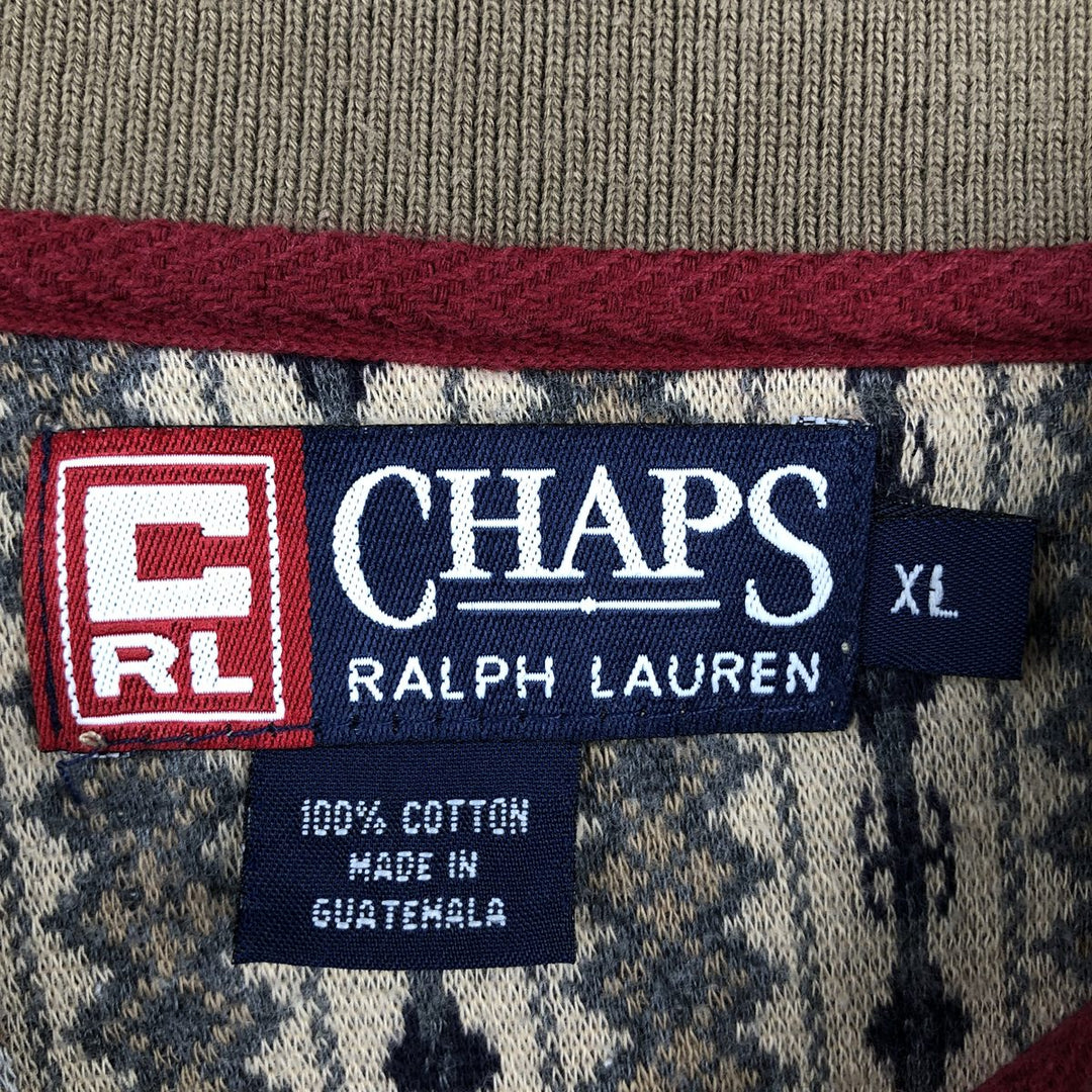Ralph Lauren CHAPS all-over print long-sleeved polo shirt, men's size XL cotton Beige type Vintage Second Hand