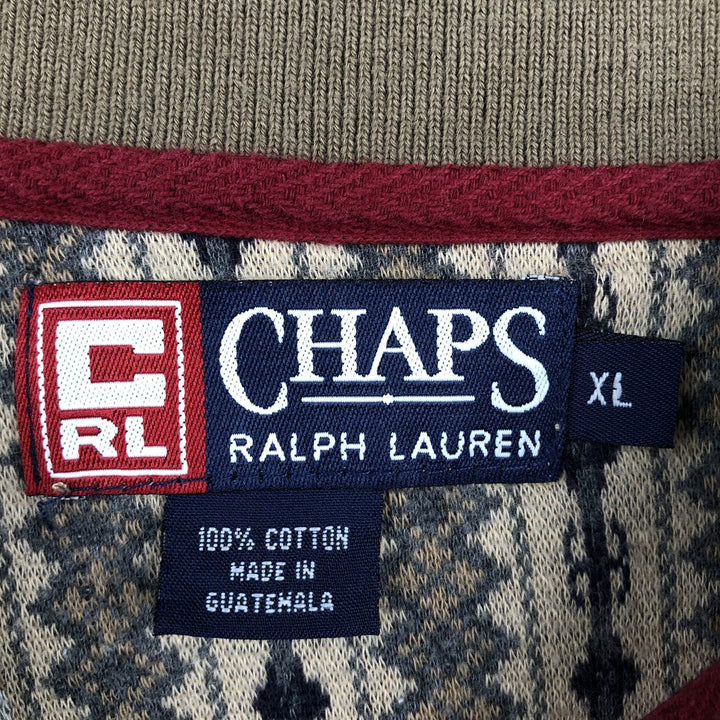 Ralph Lauren CHAPS all-over print long-sleeved polo shirt, men's size XL cotton Beige type Vintage Second Hand