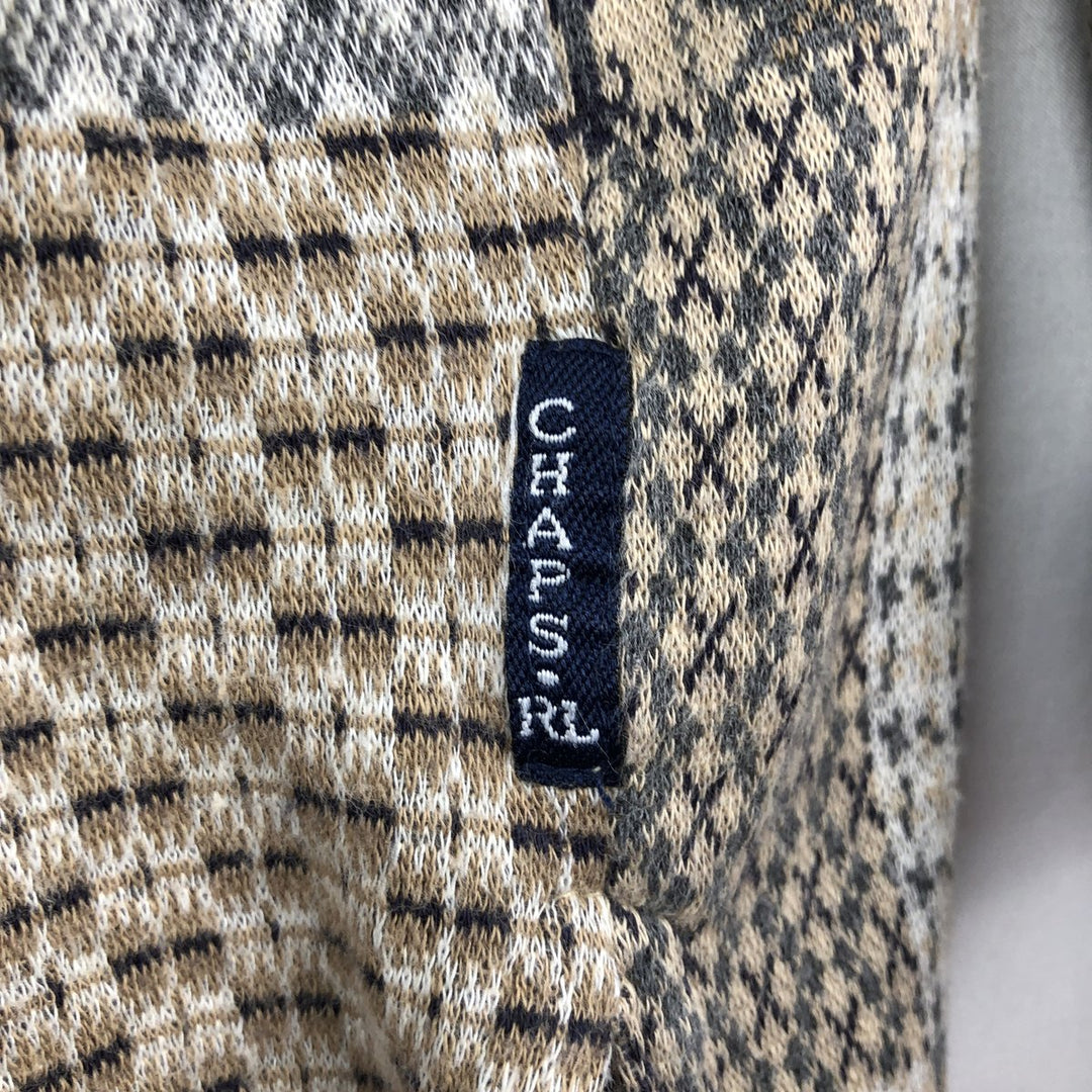 Ralph Lauren CHAPS all-over print long-sleeved polo shirt, men's size XL cotton Beige type Vintage Second Hand