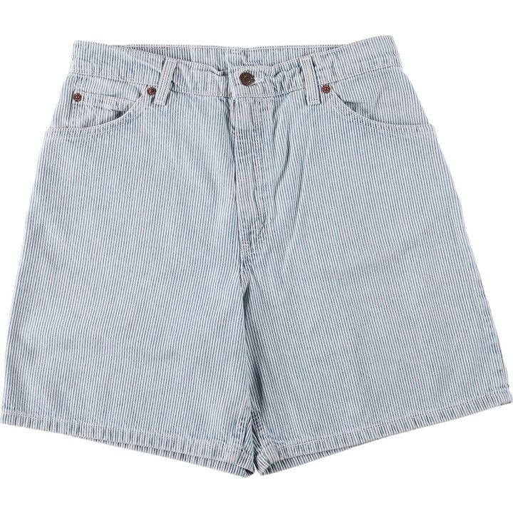 1990'S Levi's 36951-5326 Hickory Stripe Orange Tab Denim Shorts, Women's XL (W31 equivalent) cotton Navy blue Vintage Second Hand