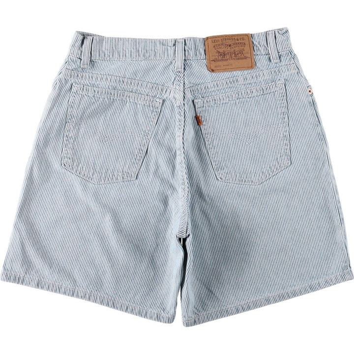 1990'S Levi's 36951-5326 Hickory Stripe Orange Tab Denim Shorts, Women's XL (W31 equivalent) cotton Navy blue Vintage Second Hand