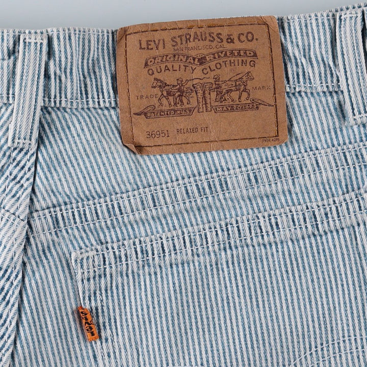 1990'S Levi's 36951-5326 Hickory Stripe Orange Tab Denim Shorts, Women's XL (W31 equivalent) cotton Navy blue Vintage Second Hand