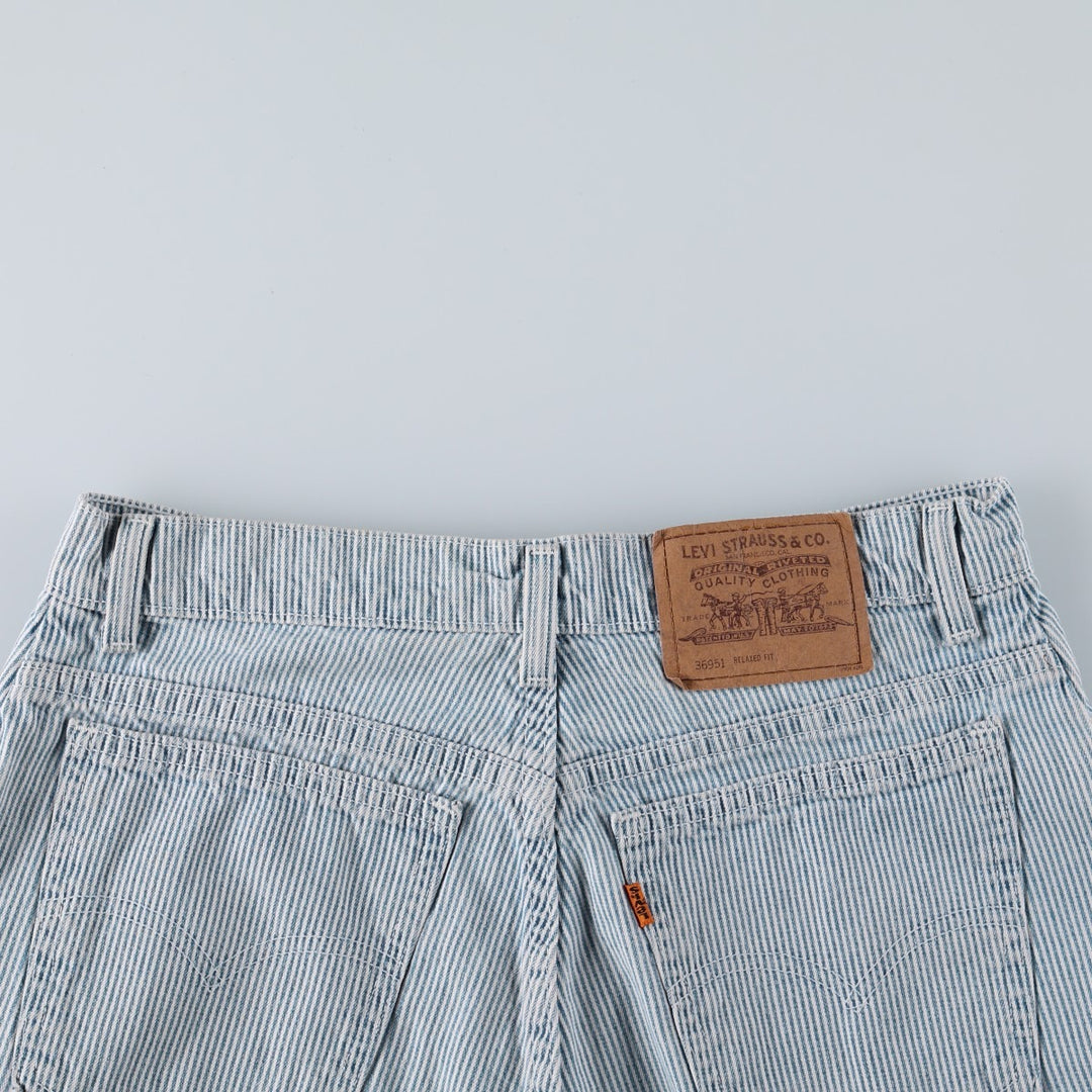1990'S Levi's 36951-5326 Hickory Stripe Orange Tab Denim Shorts, Women's XL (W31 equivalent) cotton Navy blue Vintage Second Hand