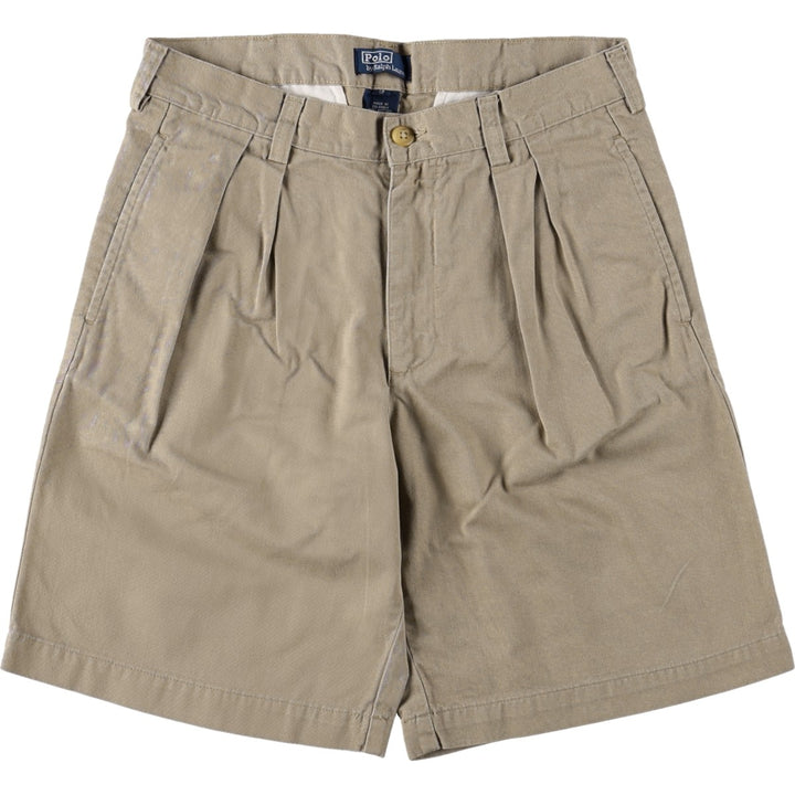 Ralph Lauren POLO by Ralph Lauren Two-Pleat Chino Shorts, Women's Size L (W28 equivalent) cotton Beige type Vintage Second Hand