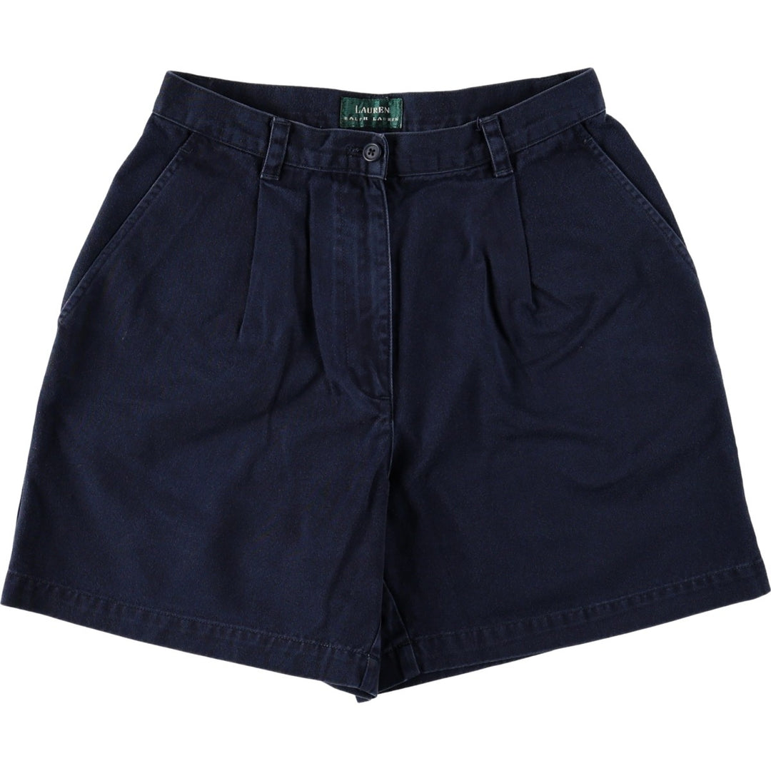 Ralph Lauren LAUREN One-tuck Chino Shorts, Women's Size L (equivalent to W29) cotton navy blue type Vintage Second Hand