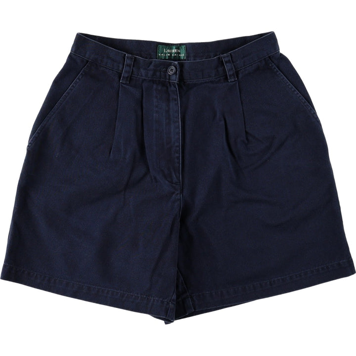 Ralph Lauren LAUREN One-tuck Chino Shorts, Women's Size L (equivalent to W29) cotton navy blue type Vintage Second Hand
