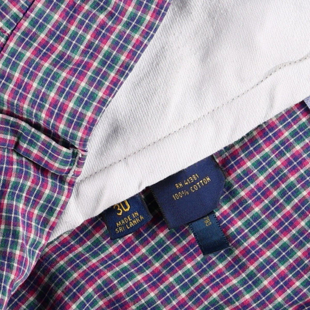 Ralph Lauren POLO GOLF check pattern cotton shorts, women's size XL (equivalent to W31). cotton navy blue type Vintage Second Hand