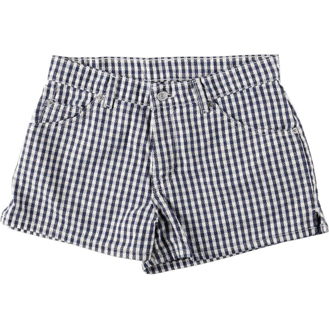 90'S Levi's 912 Slim Fit Check Pattern Gingham Check Cotton Shorts, Women's Size L (W30 equivalent) cotton navy blue type Vintage Second Hand