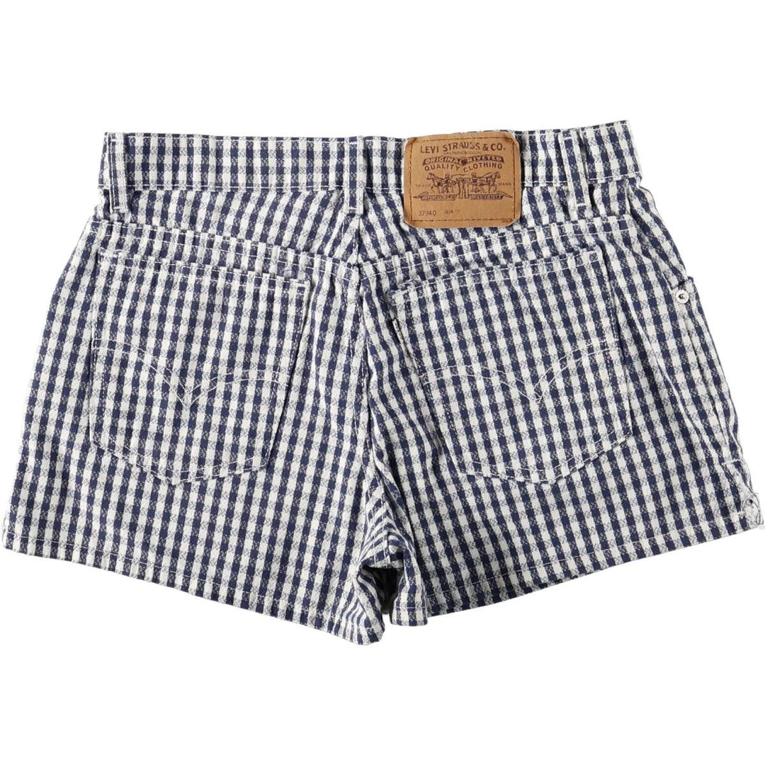 90'S Levi's 912 Slim Fit Check Pattern Gingham Check Cotton Shorts, Women's Size L (W30 equivalent) cotton navy blue type Vintage Second Hand