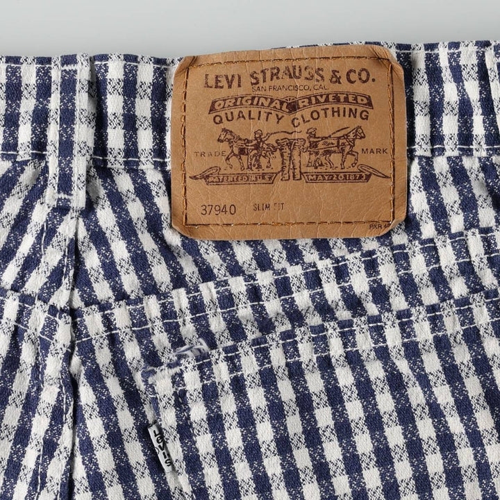 90'S Levi's 912 Slim Fit Check Pattern Gingham Check Cotton Shorts, Women's Size L (W30 equivalent) cotton navy blue type Vintage Second Hand