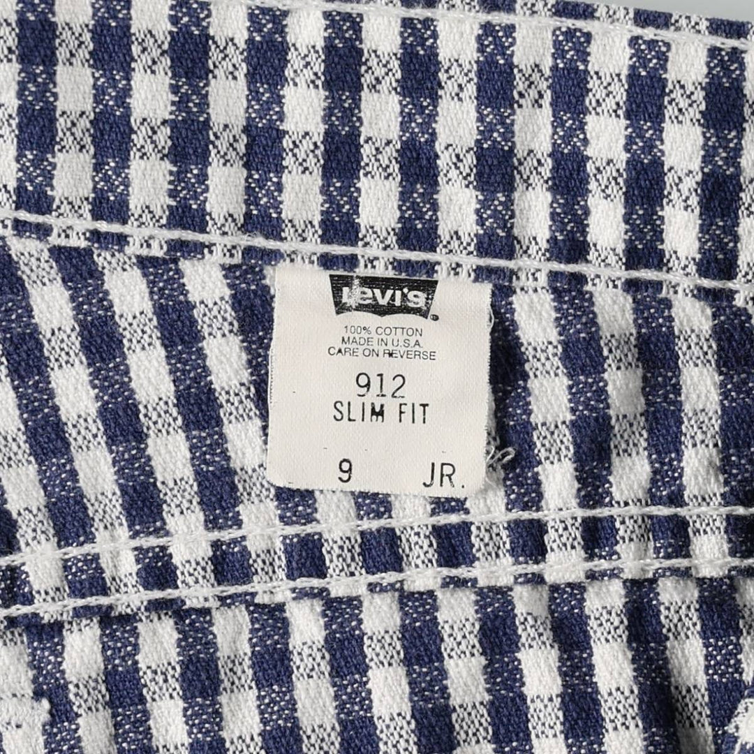 90'S Levi's 912 Slim Fit Check Pattern Gingham Check Cotton Shorts, Women's Size L (W30 equivalent) cotton navy blue type Vintage Second Hand