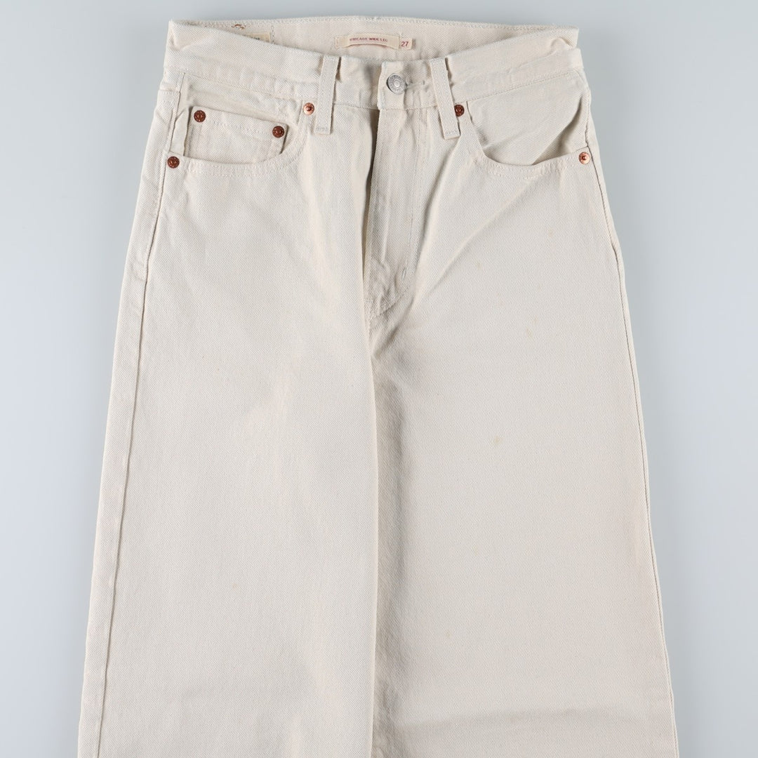 Levi's RIBCAGE WIDE LEG Flare Cut Denim Pants, Women's Size L (equivalent to W28) cotton ivory Vintage Second Hand