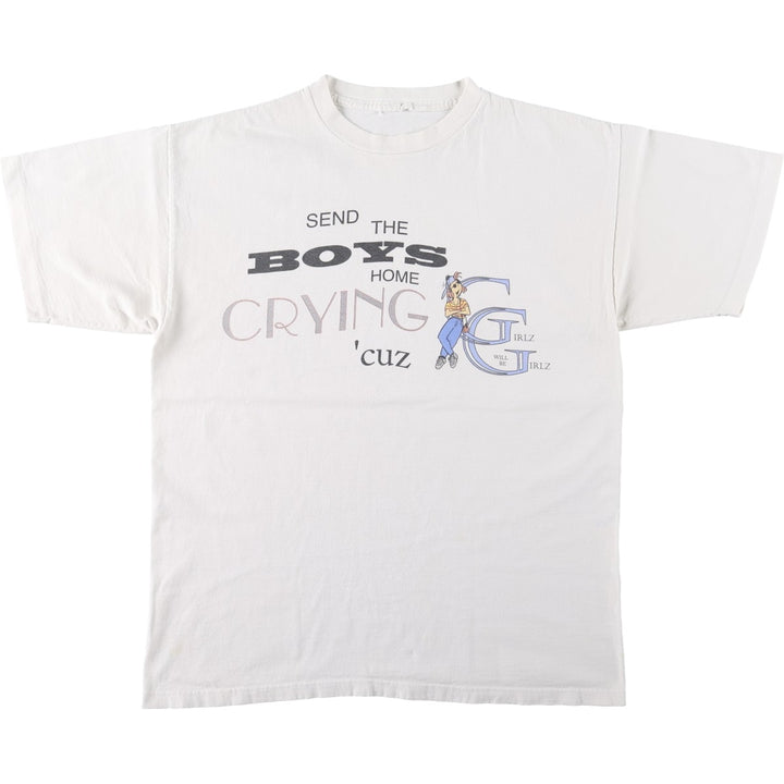 90'S message print T-shirt, men's size M equivalent, vintage. unclear white type Vintage Second Hand