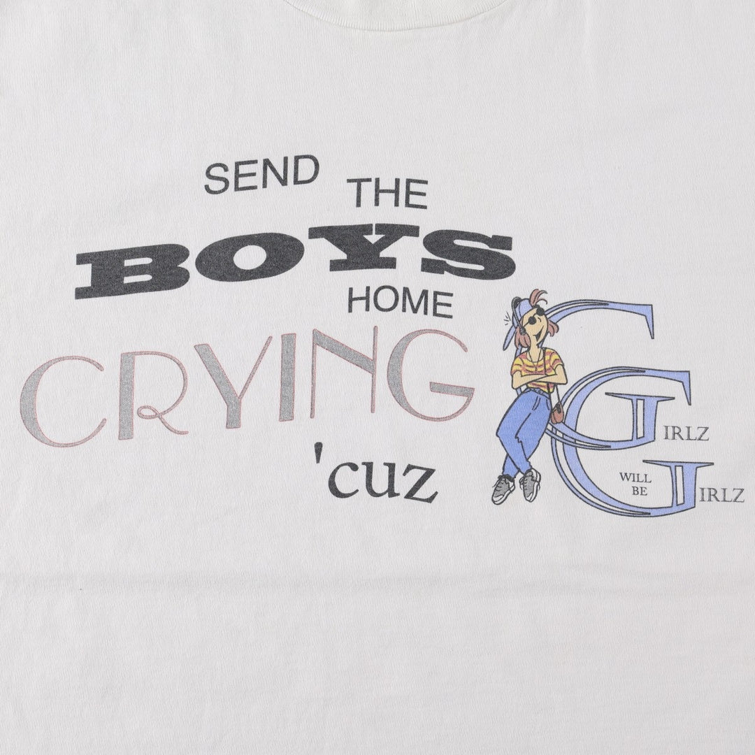 90'S message print T-shirt, men's size M equivalent, vintage. unclear white type Vintage Second Hand