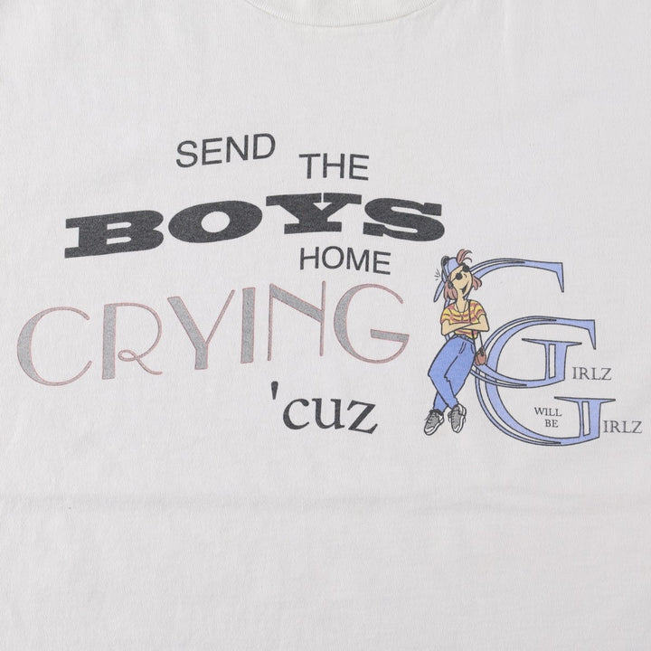 90'S message print T-shirt, men's size M equivalent, vintage. unclear white type Vintage Second Hand
