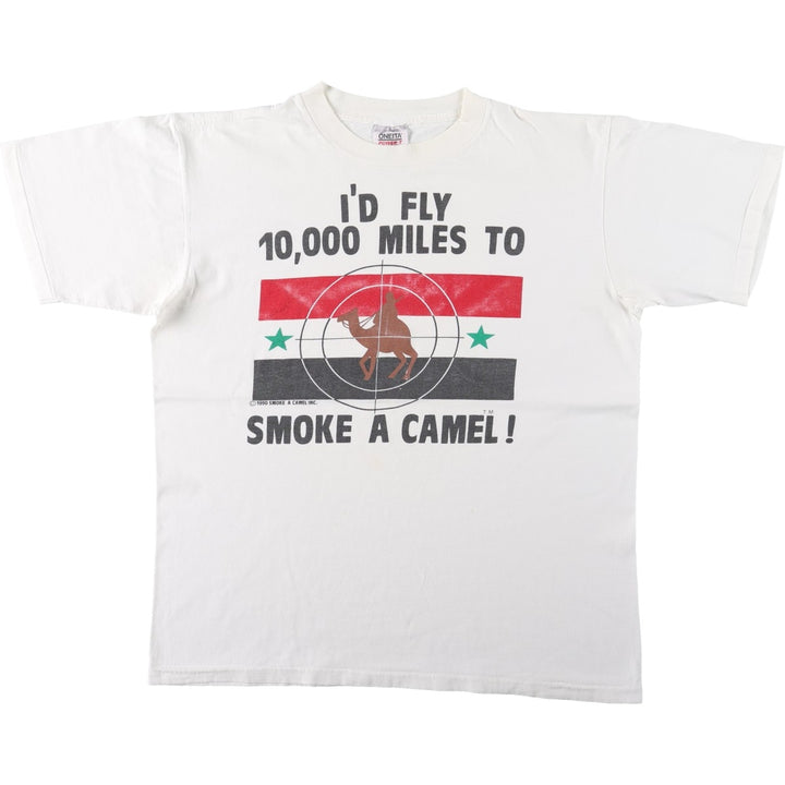 90'S ONEITA parody message print T-shirt, made in USA, men's size XL equivalent, vintage. cotton white type Vintage Second Hand