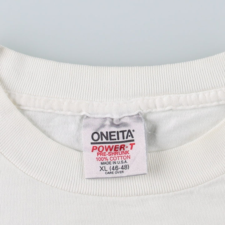 90'S ONEITA parody message print T-shirt, made in USA, men's size XL equivalent, vintage. cotton white type Vintage Second Hand