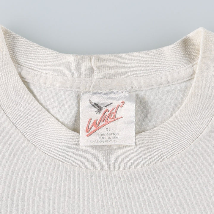 90'S WILD message print T-shirt, Made in USA, Men's XL equivalent, Vintage cotton white type Vintage Second Hand
