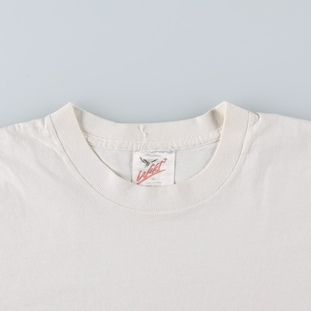 90'S WILD message print T-shirt, Made in USA, Men's XL equivalent, Vintage cotton white type Vintage Second Hand