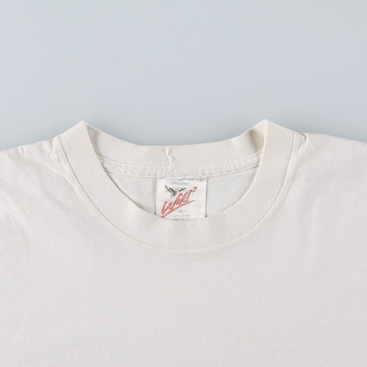 90'S WILD message print T-shirt, Made in USA, Men's XL equivalent, Vintage cotton white type Vintage Second Hand