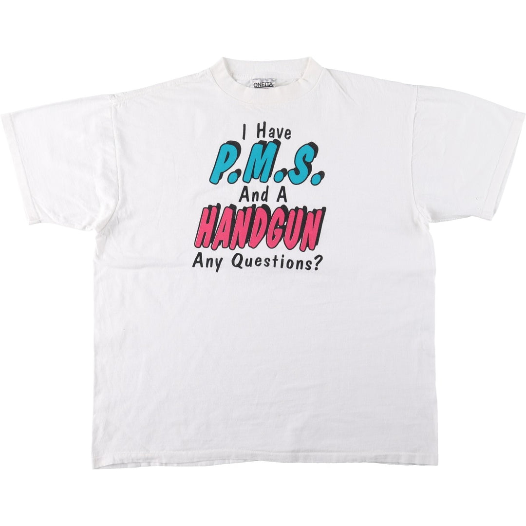 90'S ONEITA Message Print T-Shirt Made in USA Men's XL Vintage cotton white type Vintage Second Hand