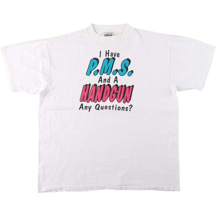 90'S ONEITA Message Print T-Shirt Made in USA Men's XL Vintage cotton white type Vintage Second Hand