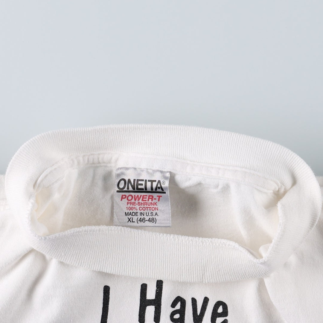 90'S ONEITA Message Print T-Shirt Made in USA Men's XL Vintage cotton white type Vintage Second Hand