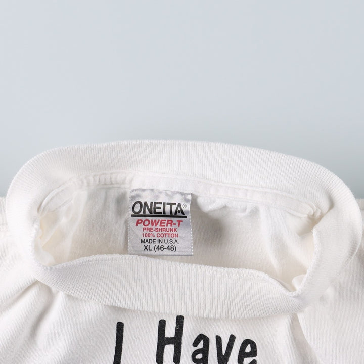 90'S ONEITA Message Print T-Shirt Made in USA Men's XL Vintage cotton white type Vintage Second Hand