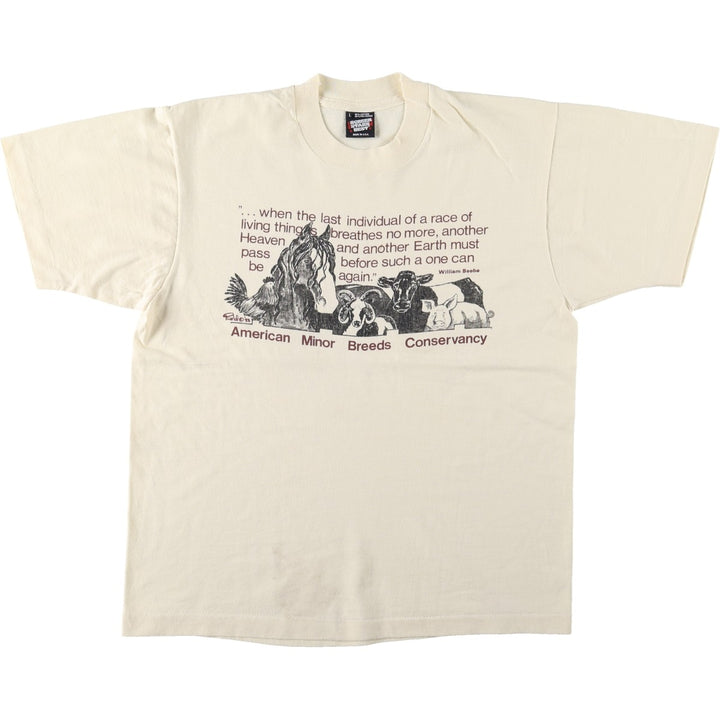 90'S SCREEN STARS Message Print T-Shirt Made in USA Men's L Size Vintage cotton yellow type Vintage Second Hand