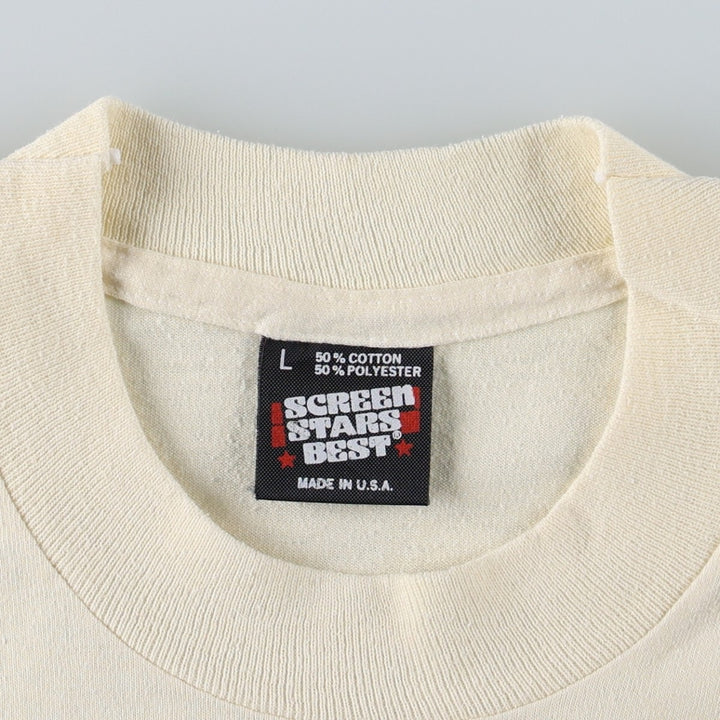 90'S SCREEN STARS Message Print T-Shirt Made in USA Men's L Size Vintage cotton yellow type Vintage Second Hand