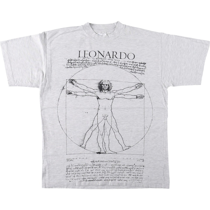 COKSE LEONARDO DA VINCI Leonardo da Vinci Human Figure Art T-shirt Men's Size L (approx.) cotton gray type Vintage Second Hand