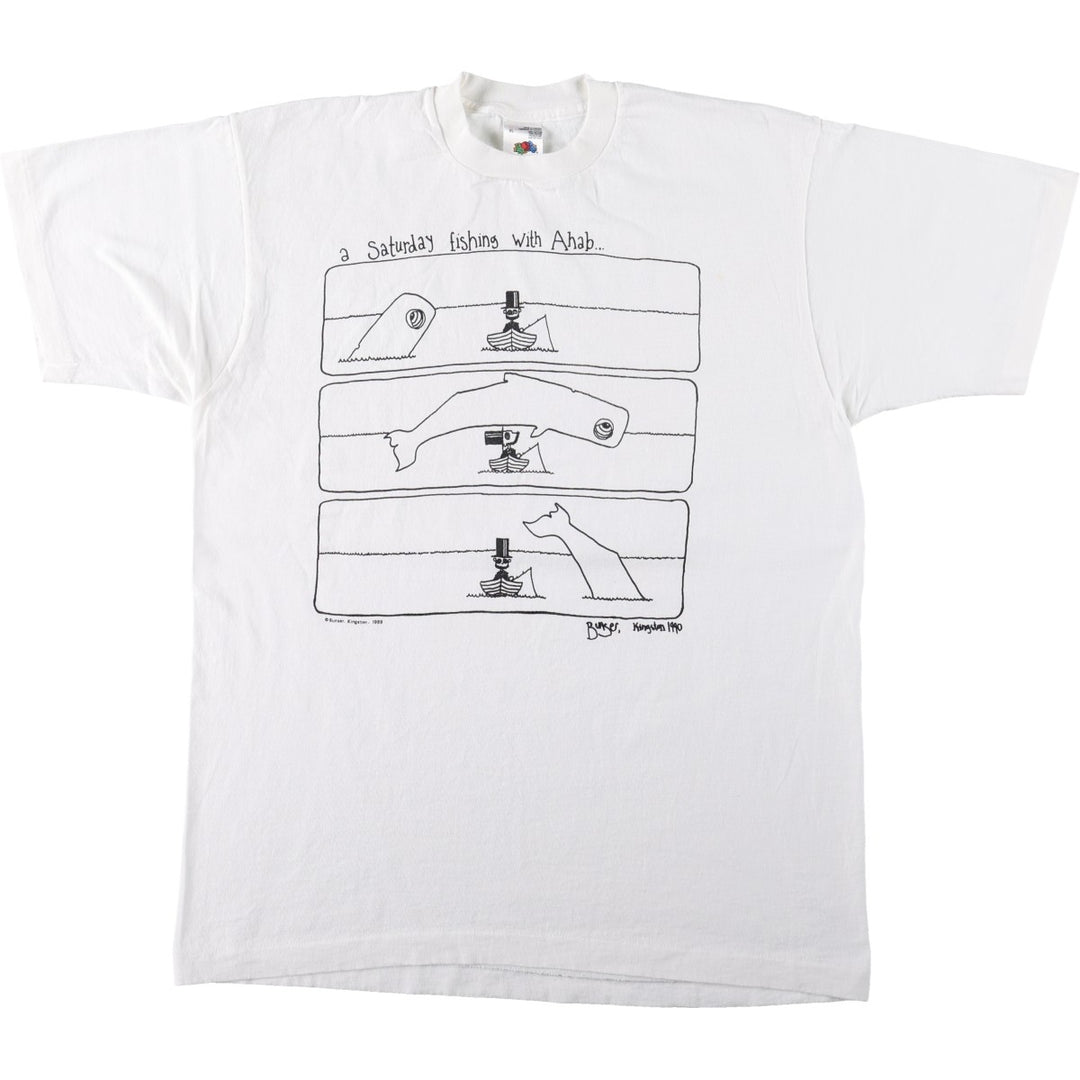 80'S Fruit of the Loom Art T-Shirt, Made in Canada, Men's XL equivalent, Vintage cotton white type Vintage Second Hand