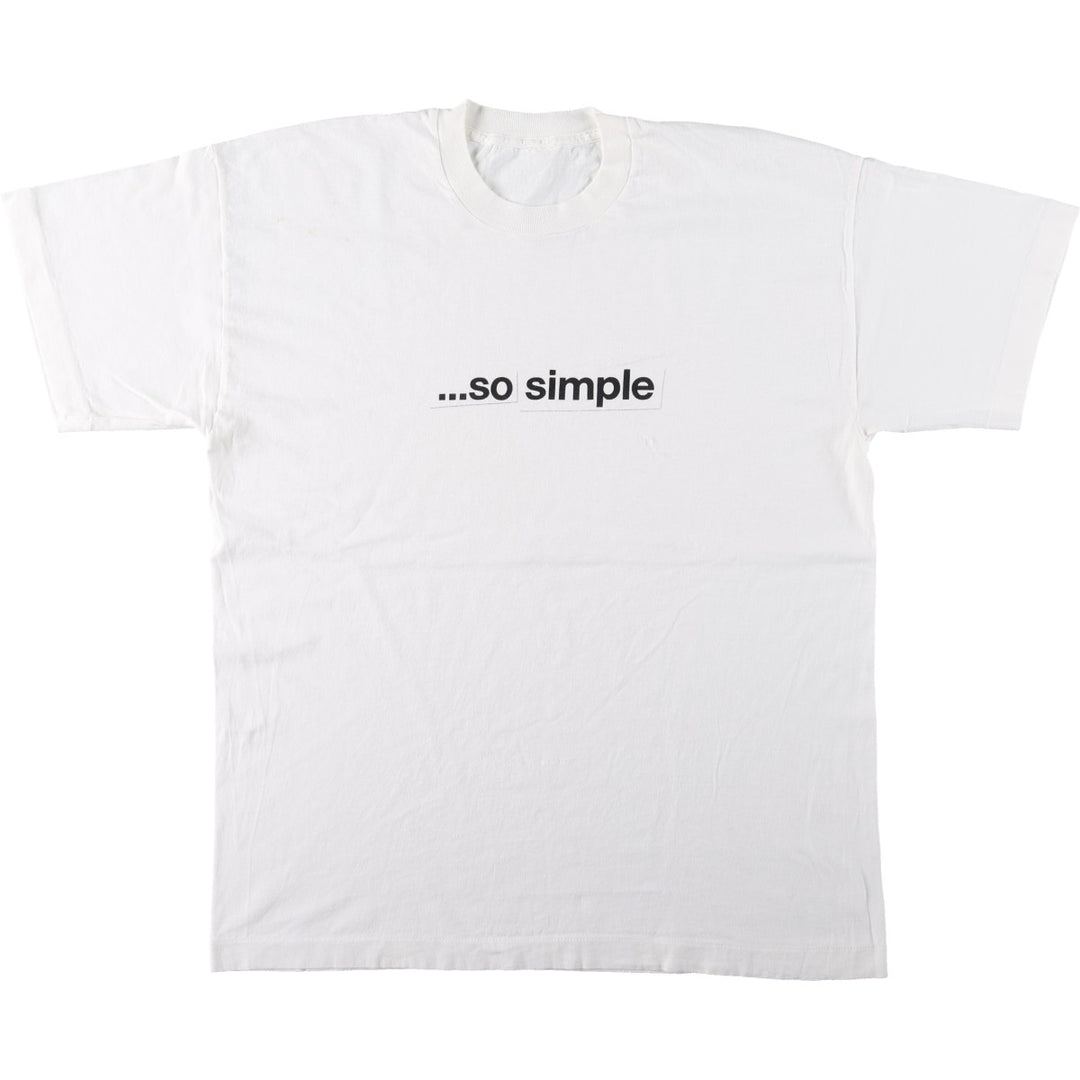 90'S message print T-shirt, men's size L equivalent, vintage. unclear white type Vintage Second Hand