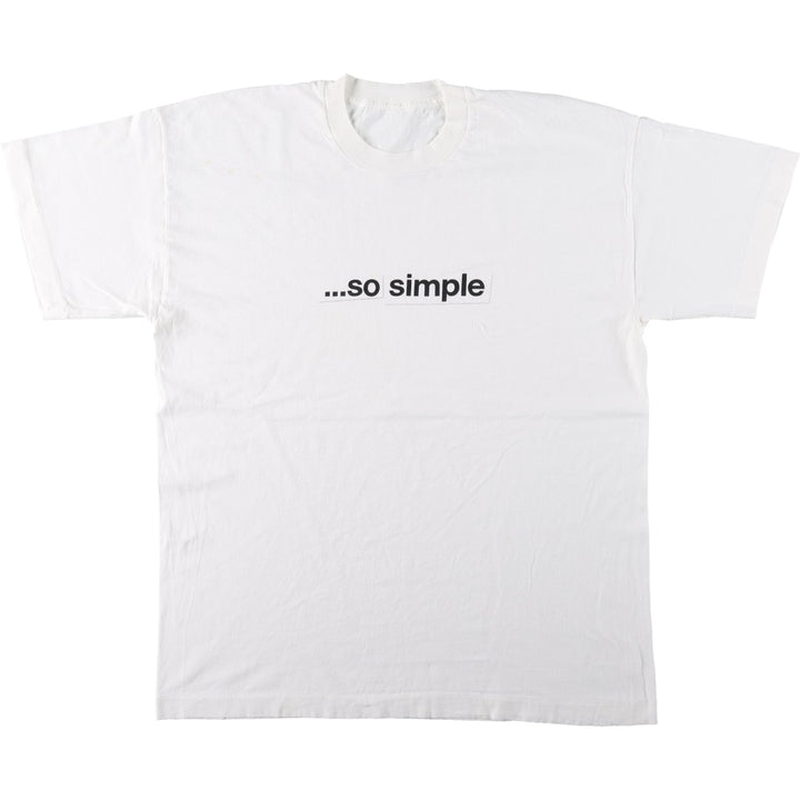 90'S message print T-shirt, men's size L equivalent, vintage. unclear white type Vintage Second Hand