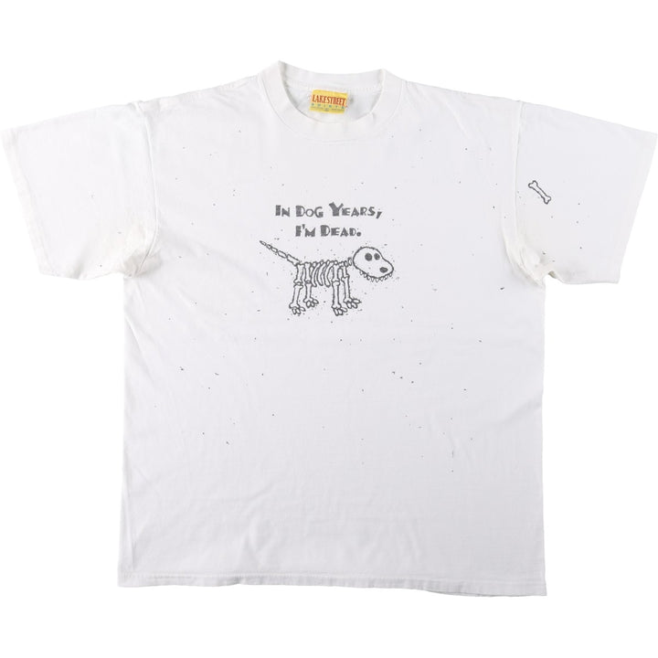 ~90'S LAKE STREET SHIRTS Message Print T-Shirt, Made in USA, Men's XL equivalent, Vintage cotton white type Vintage Second Hand