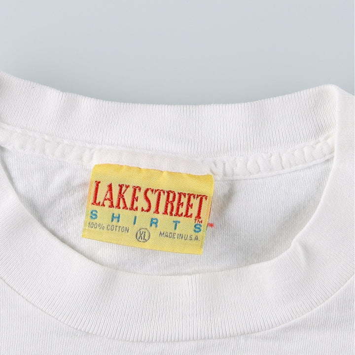 ~90'S LAKE STREET SHIRTS Message Print T-Shirt, Made in USA, Men's XL equivalent, Vintage cotton white type Vintage Second Hand