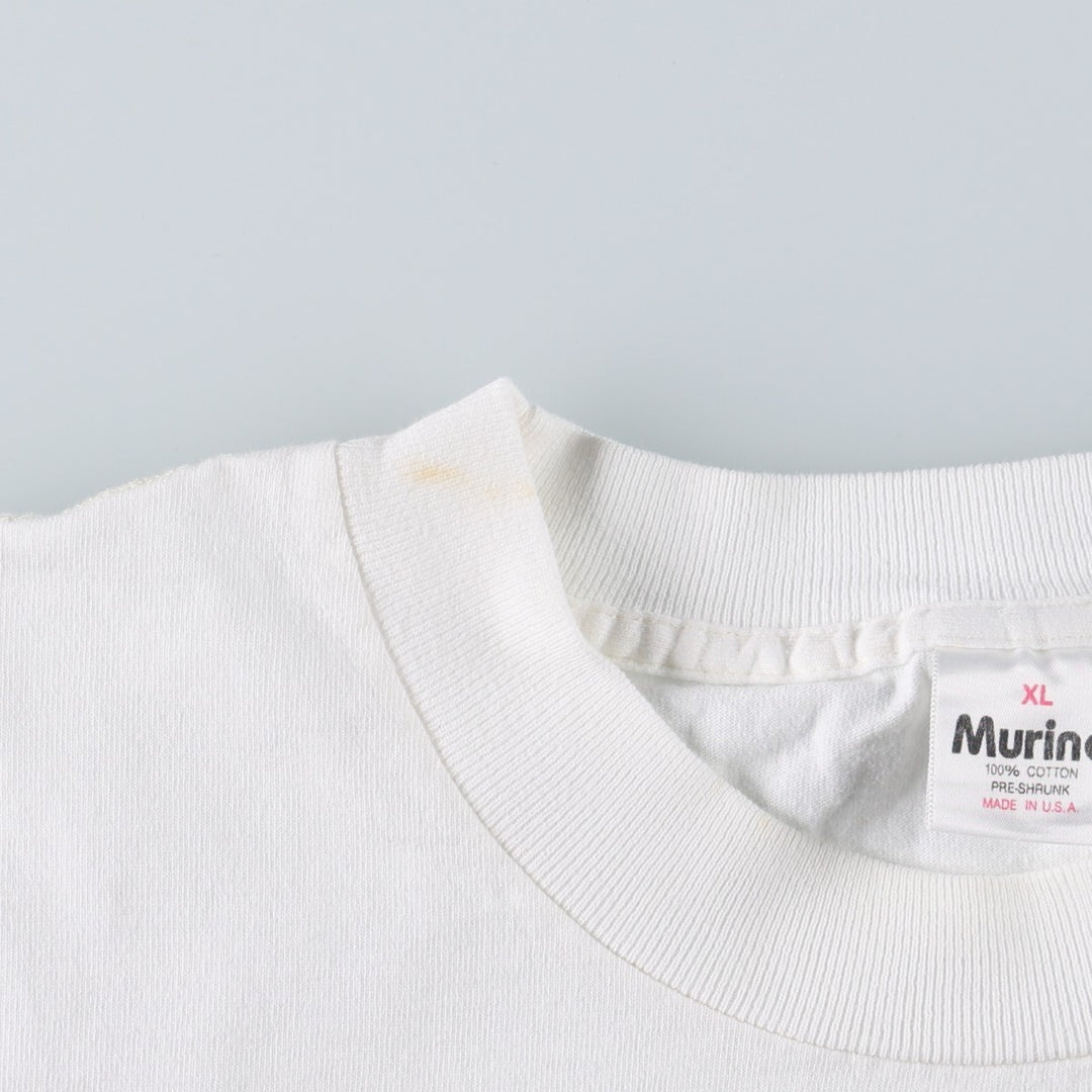 90'S Murina parody message print T-shirt, made in USA, men's size XL equivalent, vintage. cotton white type Vintage Second Hand
